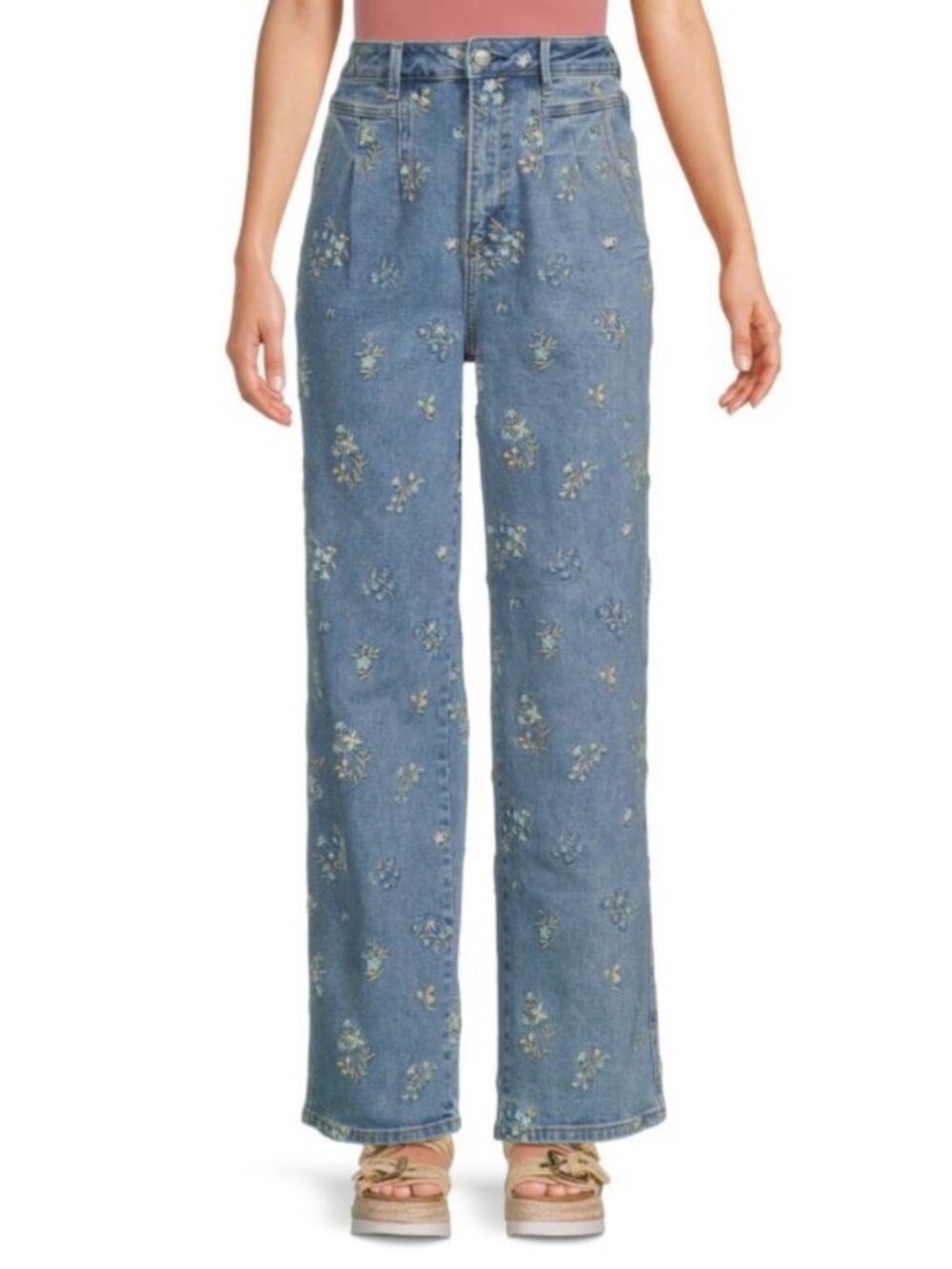 DRIFTWOOD Floral Pleated Wide Leg Jeans Size Women's 26